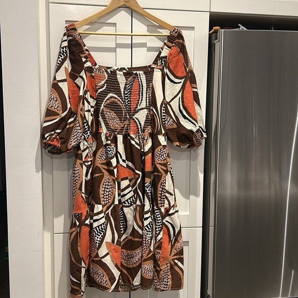 Mlle Gabrielle Tiered Tribal 100% Cotton Dress Smocked Back Flowy Tunic Dress - Picture 10 of 13